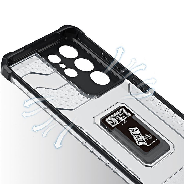 Crystal Ring Case здрав хибриден кейс + Магнитен държач за Samsung Galaxy S22 Ultra, син