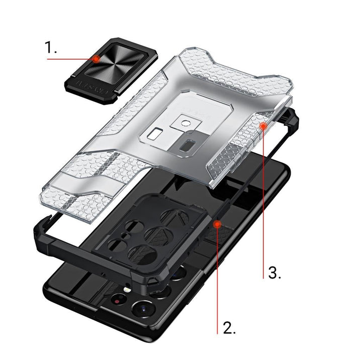 Crystal Ring Case здрав хибриден кейс + Магнитен държач за Samsung Galaxy S22 Ultra, син