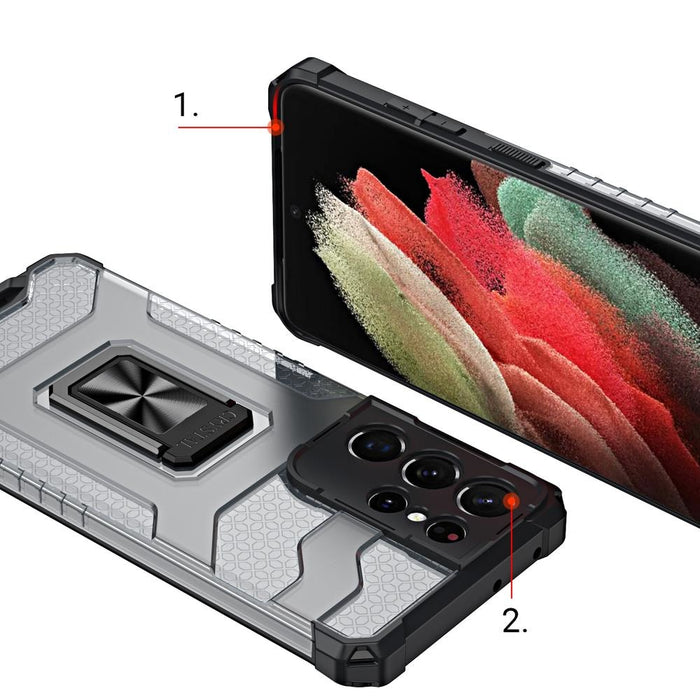 Crystal Ring Case здрав хибриден кейс + Магнитен държач за Samsung Galaxy S22 Ultra, син