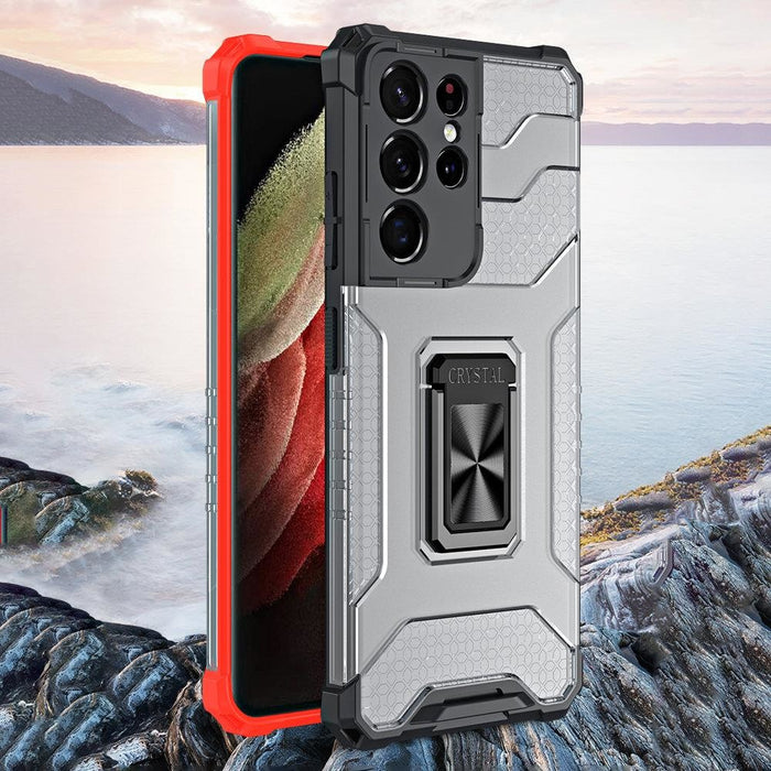 Crystal Ring Case здрав хибриден кейс + Магнитен държач за Samsung Galaxy S22 Ultra, син