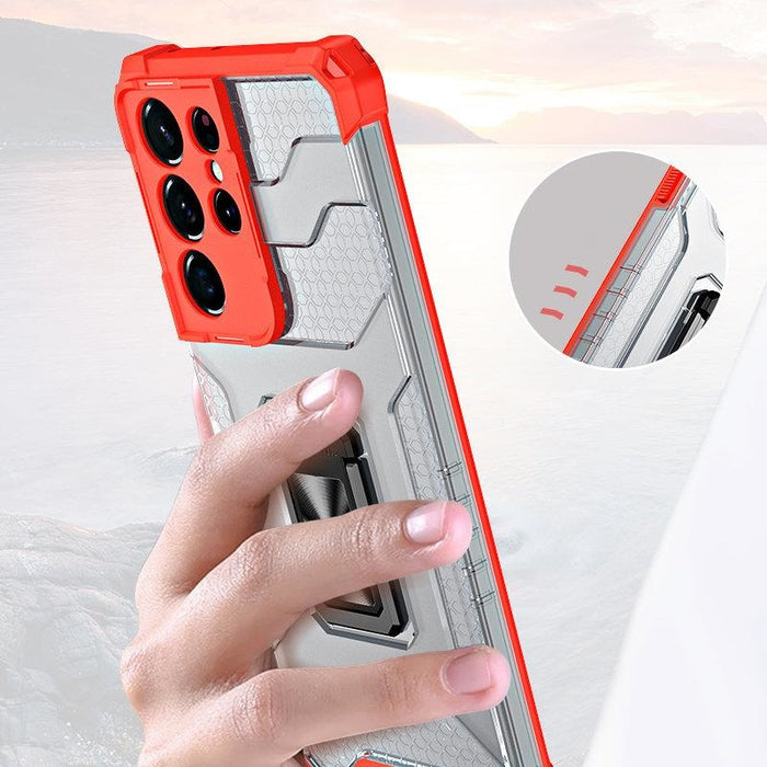 Crystal Ring Case здрав хибриден кейс + Магнитен държач за Samsung Galaxy S22 Ultra, син