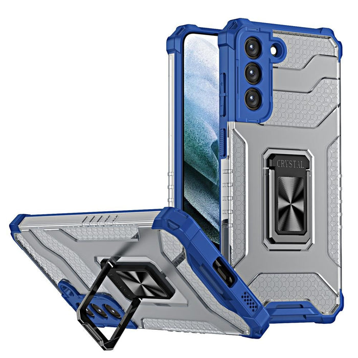 Crystal Ring Case здрав хибриден кейс + Магнитен държач за Samsung Galaxy S22 + (S22 Plus), син