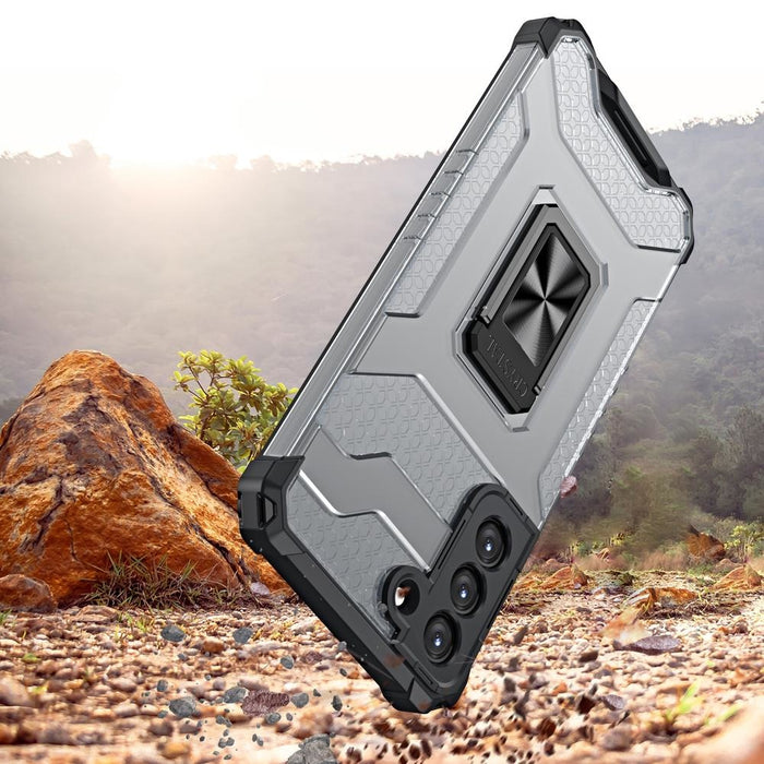 Crystal Ring Case здрав хибриден кейс + Магнитен държач за Samsung Galaxy S22 + (S22 Plus), син