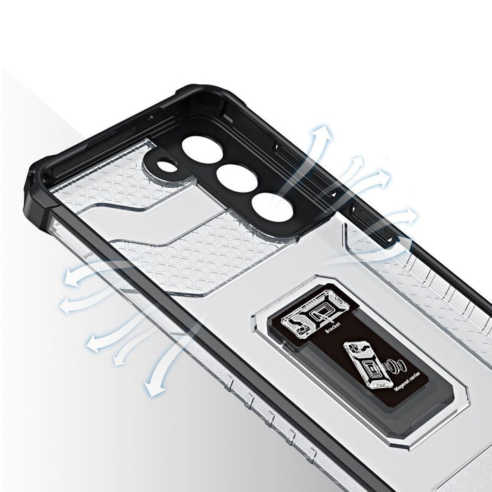 Crystal Ring Case здрав хибриден кейс + Магнитен държач за Samsung Galaxy S22 + (S22 Plus), син