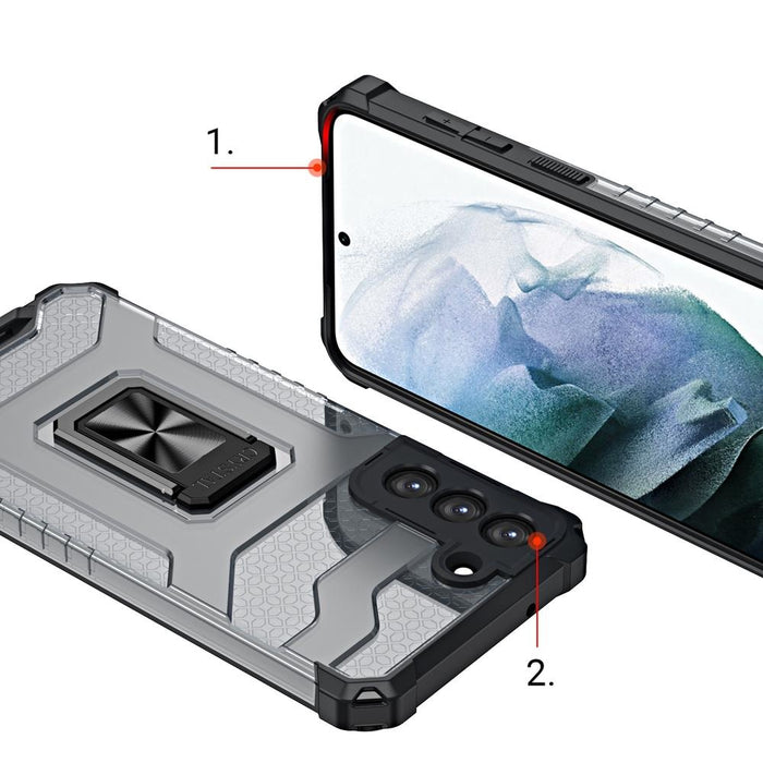 Crystal Ring Case здрав хибриден кейс + Магнитен държач за Samsung Galaxy S22 + (S22 Plus), син