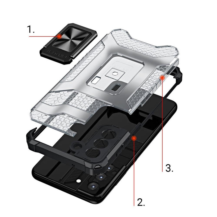 Crystal Ring Case здрав хибриден кейс + Магнитен държач за Samsung Galaxy S22 + (S22 Plus), син
