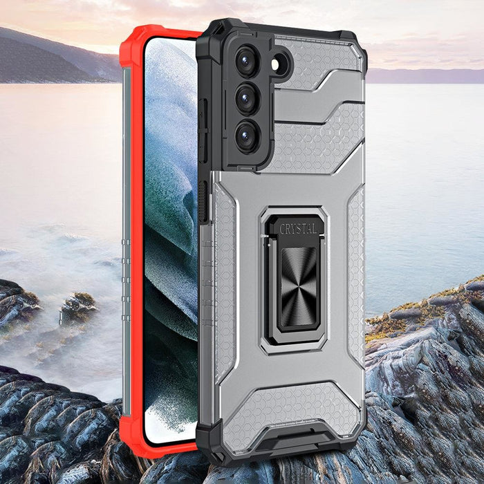 Crystal Ring Case здрав хибриден кейс + Магнитен държач за Samsung Galaxy S22 + (S22 Plus), син