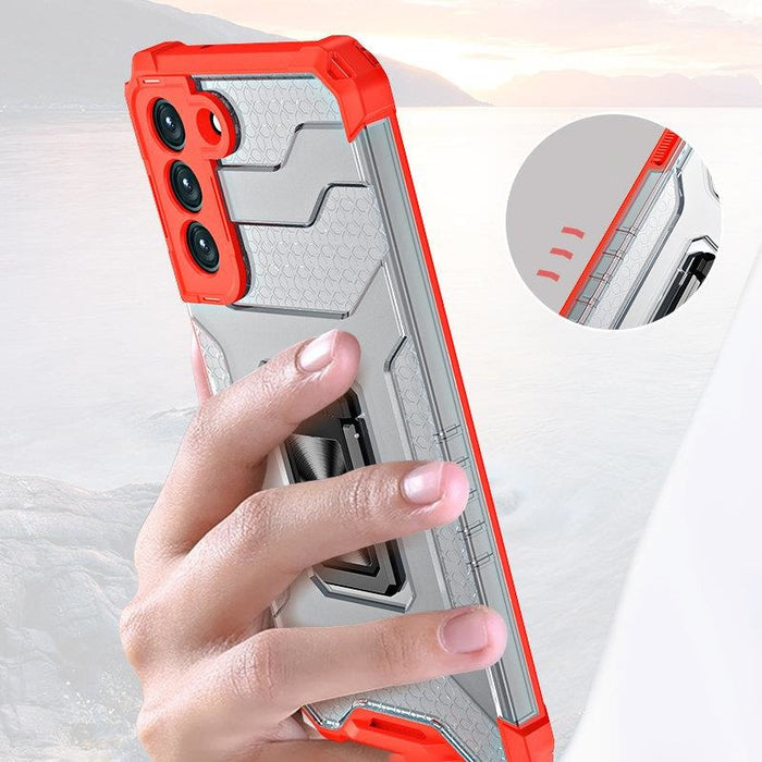 Crystal Ring Case здрав хибриден кейс + Магнитен държач за Samsung Galaxy S22 + (S22 Plus), син