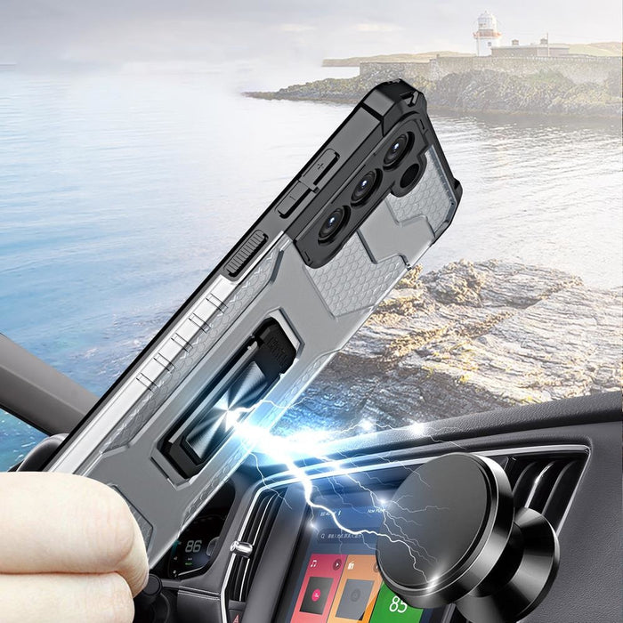 Crystal Ring Case здрав хибриден кейс + Магнитен държач за Samsung Galaxy S22, зелен