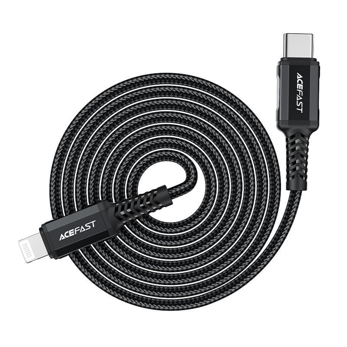 Кабел за зареждане Acefast MFI от USB Type C към Lightning, 1.8m, 30W, 3A, Черен