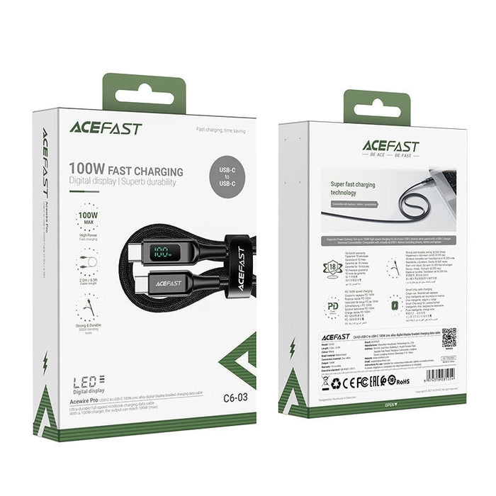 Кабел Acefast C6 - 03 USB - C към 2m 100W 20V 5A черен