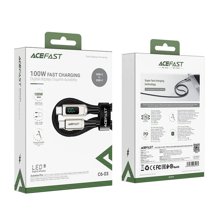 Кабел Acefast C6 - 03 USB - C към 2m 100W 20V 5A сребрист