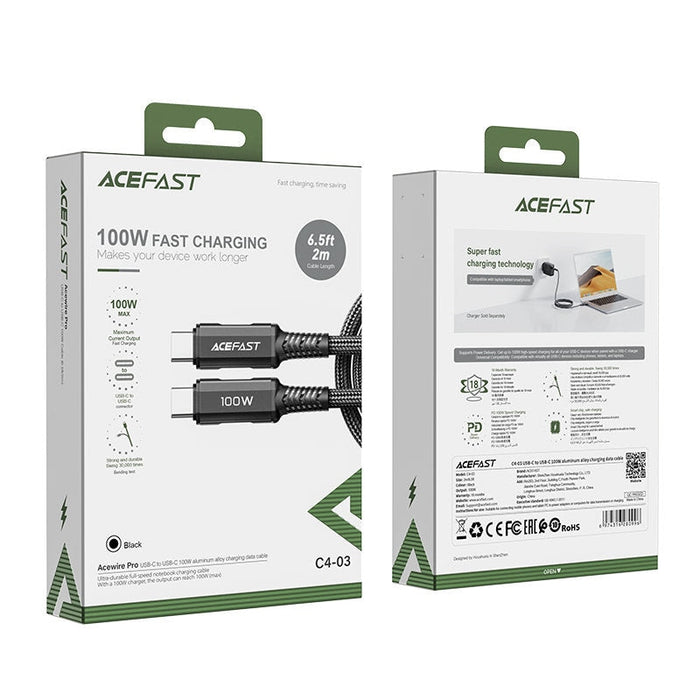 Кабел Acefast C4 - 03 USB - C към 2m 100W 20V 5A черен