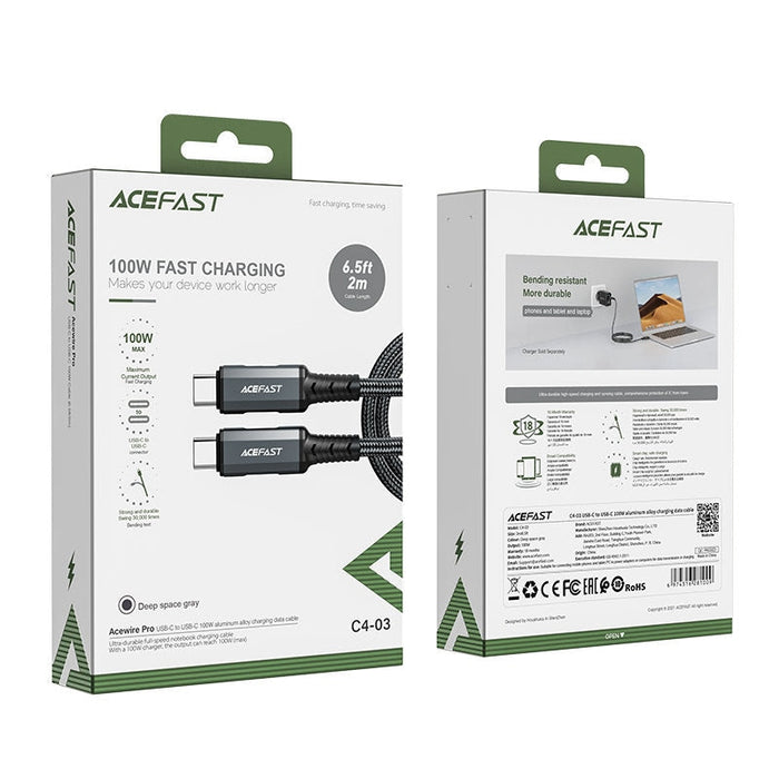 Кабел Acefast C4 - 03 USB - C към 2m 100W 20V 5A сив
