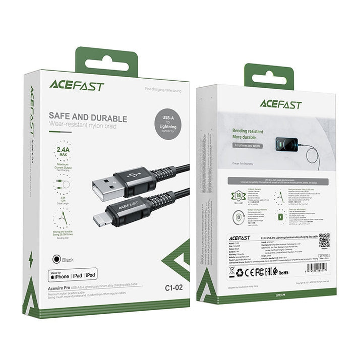 Кабел Acefast C1 - 02 MFI USB към Lightning 1.2 m 2.4A черен