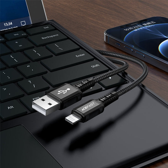 Кабел Acefast C1-02, MFI, USB към Lightning, 1.2 m, 2.4A, черен