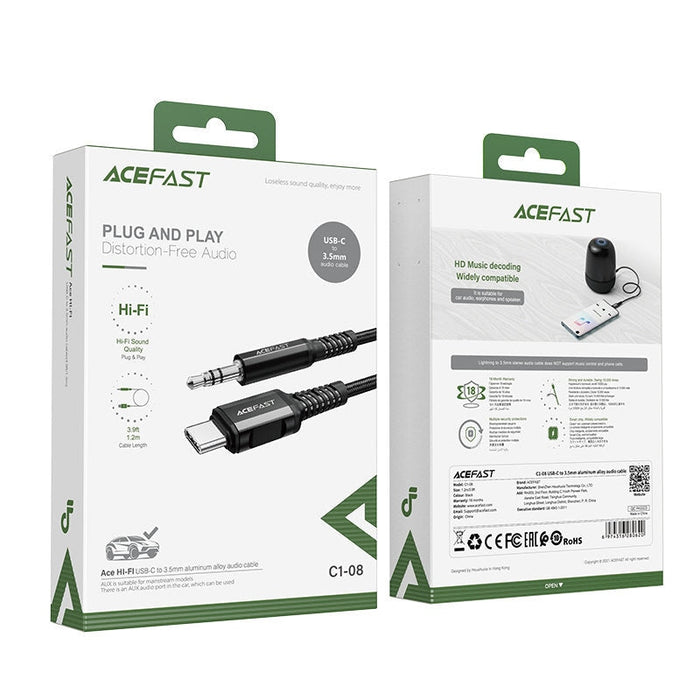 Аудио кабел Acefast от USB Type C към 3.5mm мини жак, 1.2m, AUX, Черен