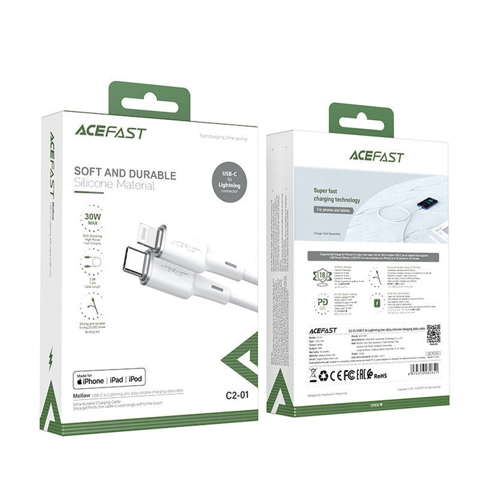 Кабел Acefast C2-01, MFI, USB-C към Lightning, 1.2m, 30W, 3A, зелен