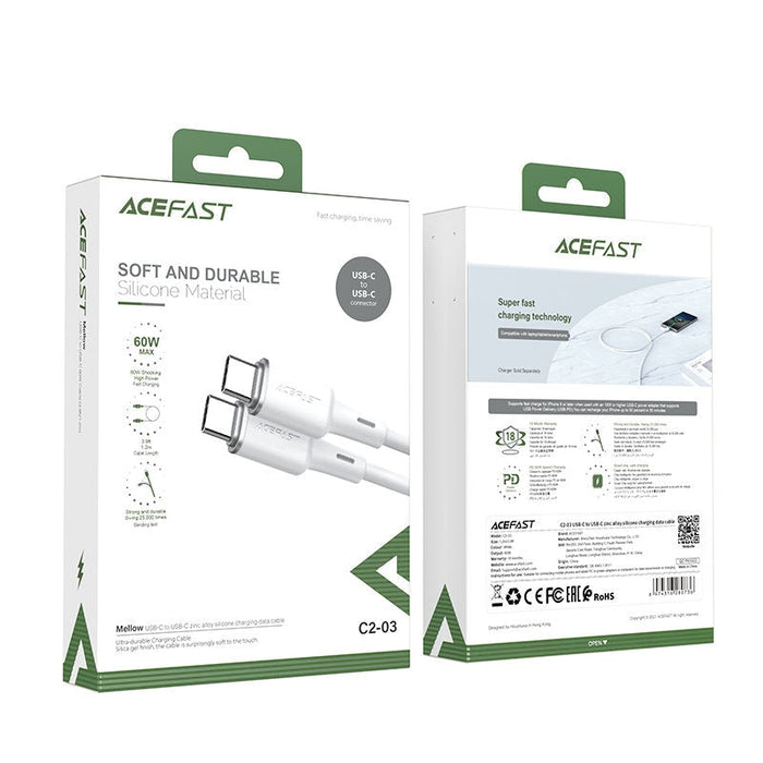 Кабел Acefast C2 - 03 USB - C към 1.2 m 60W 20V 3A бял