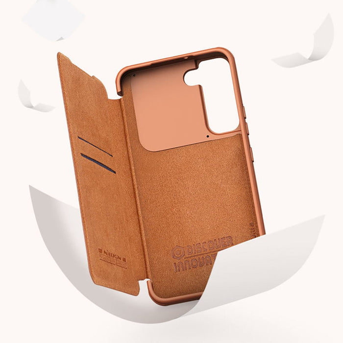 Кейс Nillkin Qin Leather Pro за Samsung Galaxy S22 , със защита за камерата, Кафяв