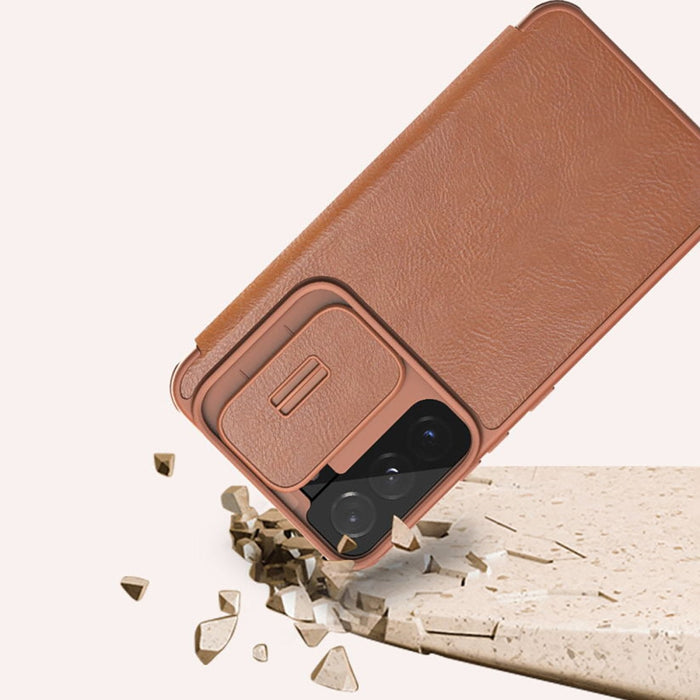 Кейс Nillkin Qin Leather Pro за Samsung Galaxy S22 , със защита за камерата, Кафяв