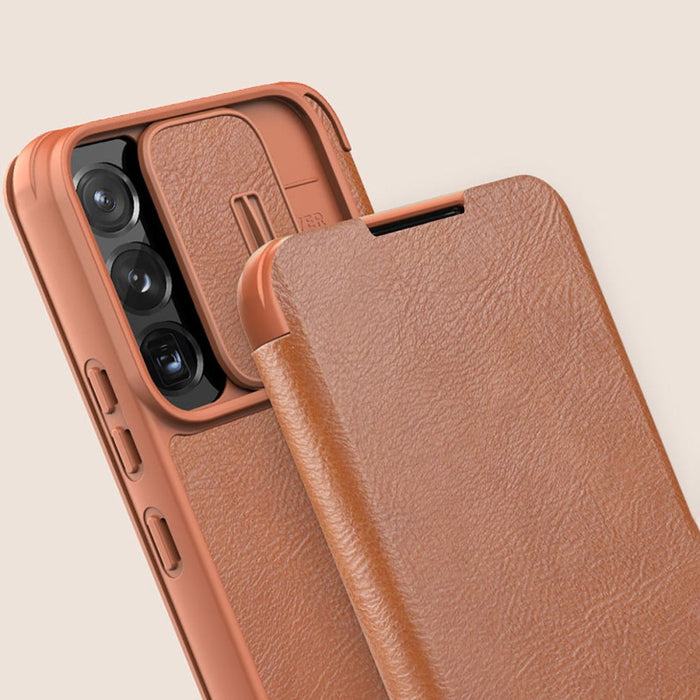 Кейс Nillkin Qin Leather Pro за Samsung Galaxy S22 , със защита за камерата, Кафяв
