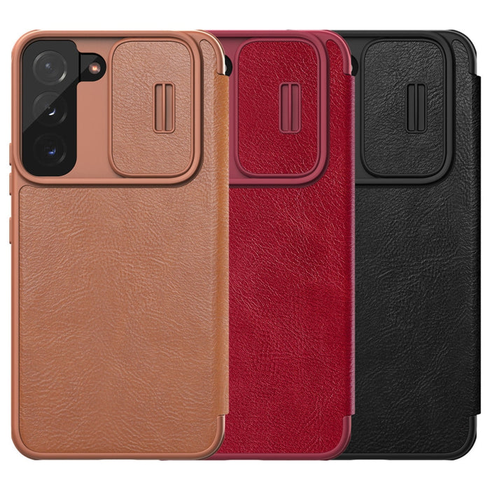 Кейс Nillkin Qin Leather Pro за Samsung Galaxy S22 , със защита за камерата, Кафяв