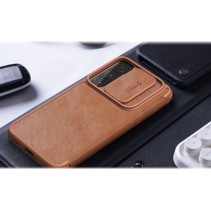 Кейс Nillkin Qin Leather Pro за Samsung Galaxy S22 , със защита за камерата, Кафяв
