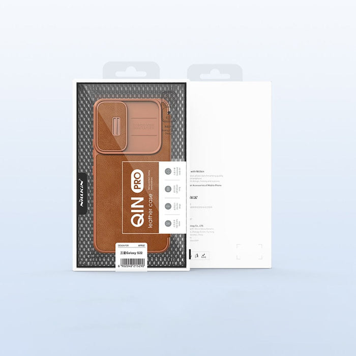 Кейс Nillkin Qin Leather Pro за Samsung Galaxy S22 , със защита за камерата, Кафяв