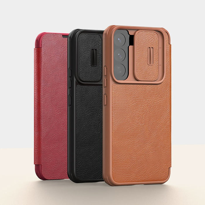Кейс Nillkin Qin Leather Pro за Samsung Galaxy S22 , със защита за камерата, Кафяв