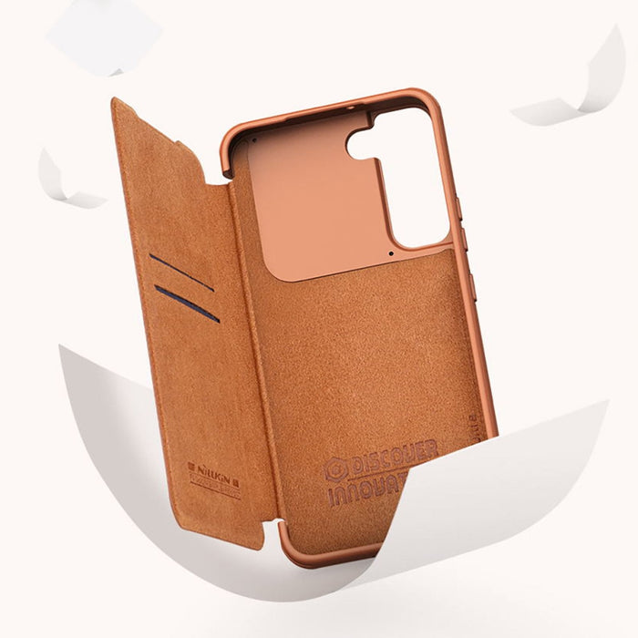 Кейс Nillkin Qin Leather Pro за Samsung Galaxy S22 + (S22 Plus) , със защита за камерата, Черен