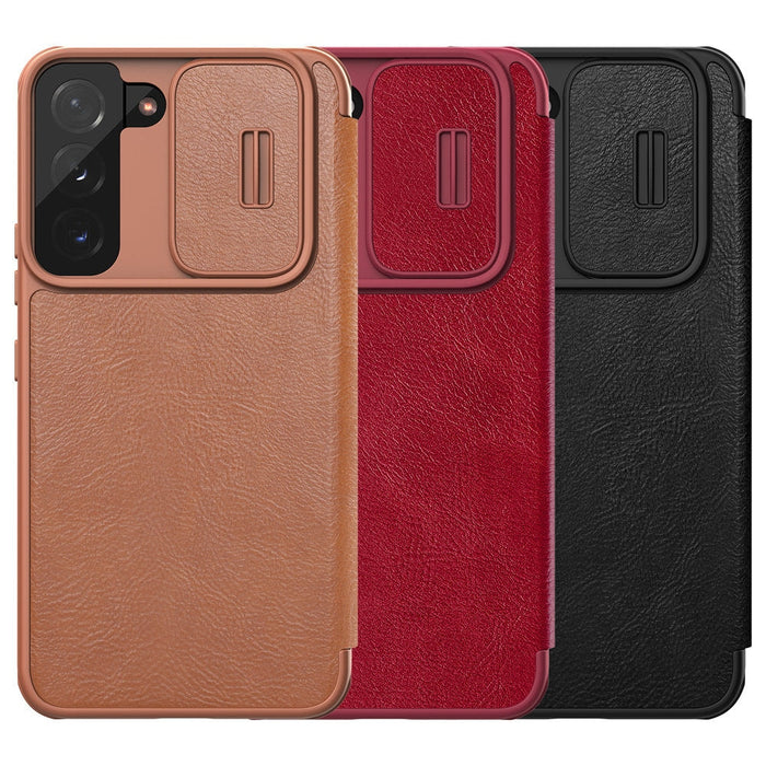 Кейс Nillkin Qin Leather Pro за Samsung Galaxy S22 + (S22 Plus) , със защита за камерата, Черен