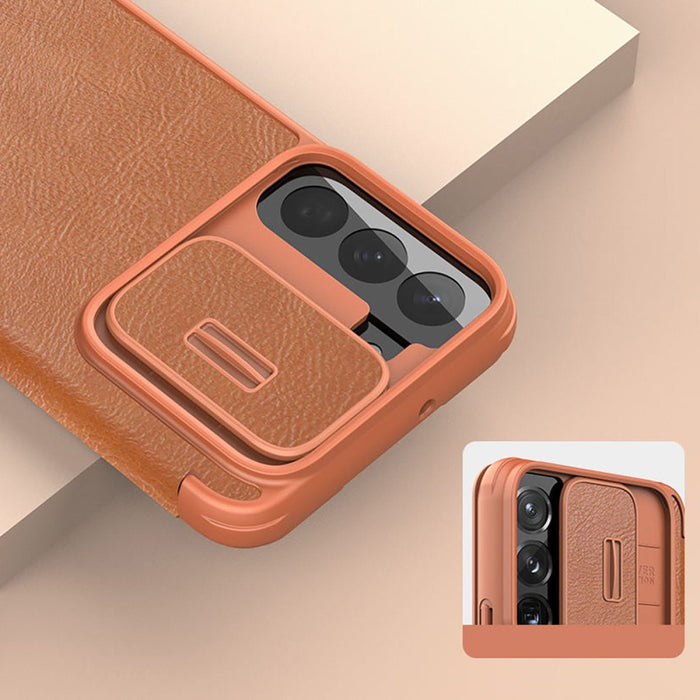 Кейс Nillkin Qin Leather Pro за Samsung Galaxy S22 + (S22 Plus) , със защита за камерата, Черен