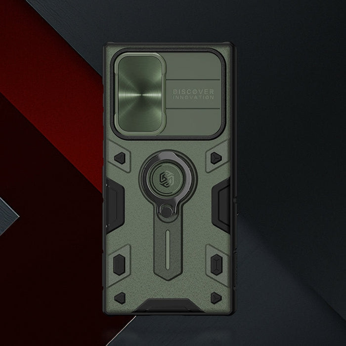 Кейс Nillkin CamShield Armor Case за Samsung Galaxy S22 Ultra , Брониран, с функция поставка, защита на камерата и ринг холдър, Зелен