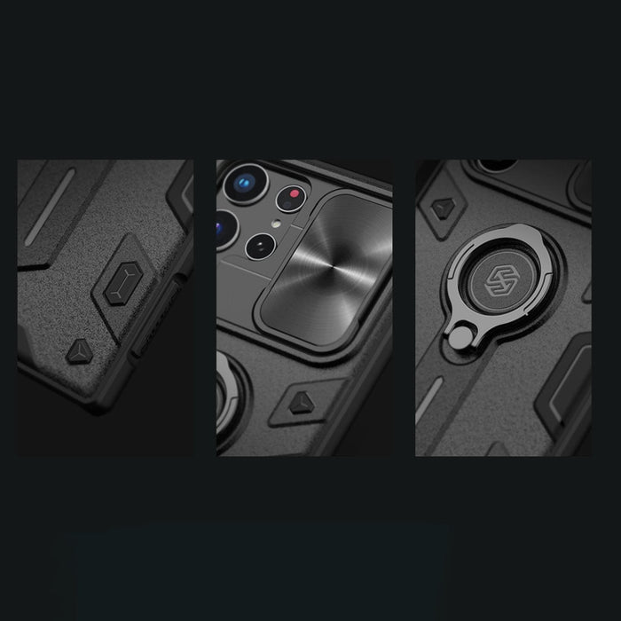 Кейс Nillkin CamShield Armor Case за Samsung Galaxy S22 Ultra , Брониран, с функция поставка, защита на камерата и ринг холдър, Зелен