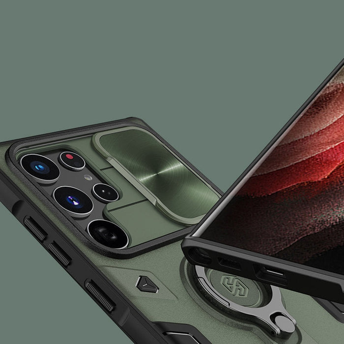 Кейс Nillkin CamShield Armor Case за Samsung Galaxy S22 Ultra , Брониран, с функция поставка, защита на камерата и ринг холдър, Зелен