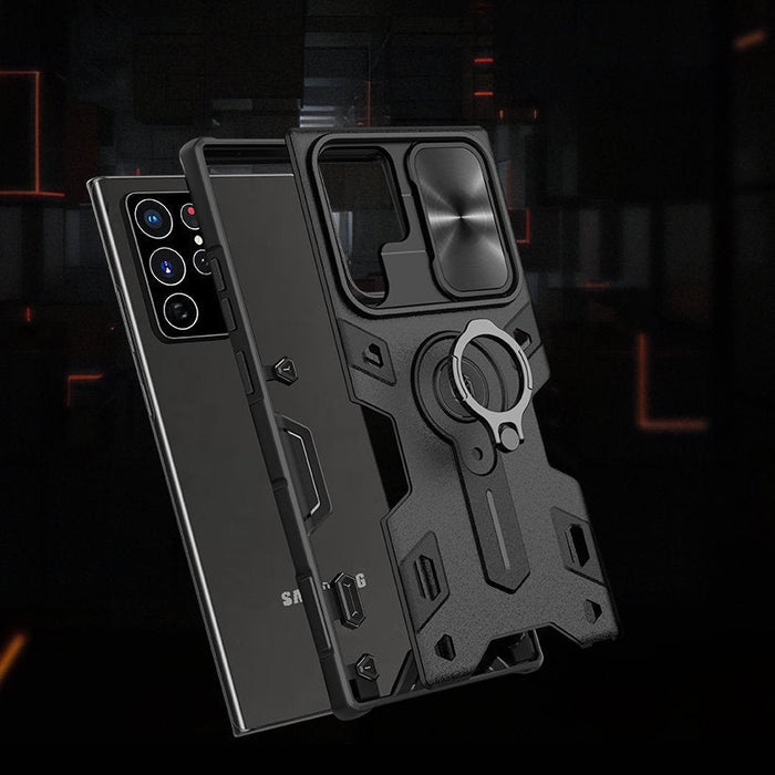 Кейс Nillkin CamShield Armor Case за Samsung Galaxy S22 Ultra , Брониран, с функция поставка, защита на камерата и ринг холдър, Зелен