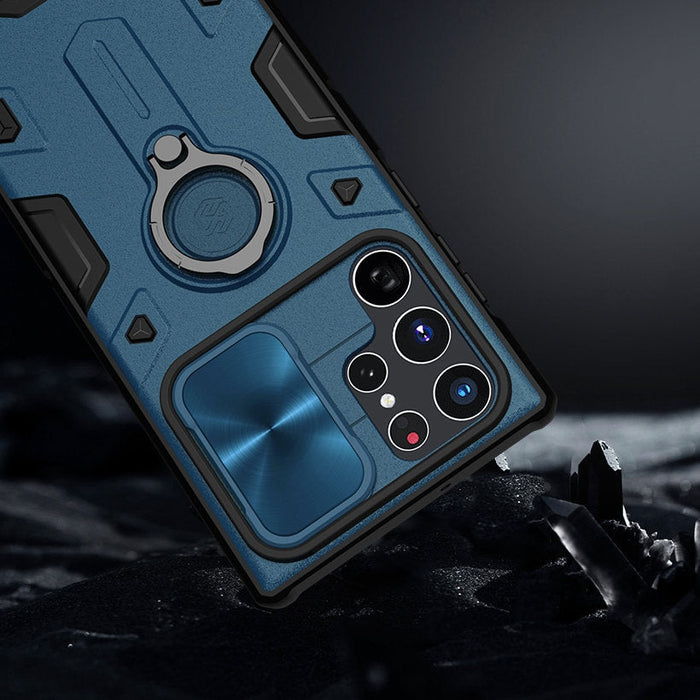 Кейс Nillkin CamShield Armor Case за Samsung Galaxy S22 Ultra , Брониран, с функция поставка, защита на камерата и ринг холдър, Зелен