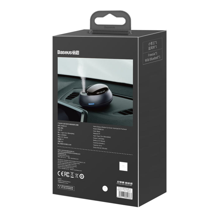 Освежител за автомобил Baseus, с пулверизатор, USB - C кабел за зареждане, 1m, Фрезия, Черен