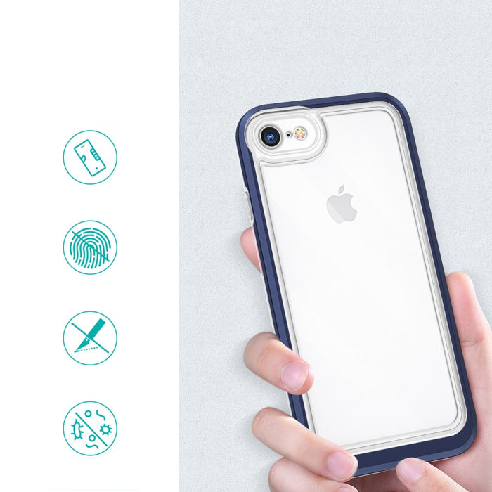Прозрачен кейс 3в1 за iPhone SE 2022 / SE 2020 / iPhone 8 / iPhone 7 с гел рамка, син