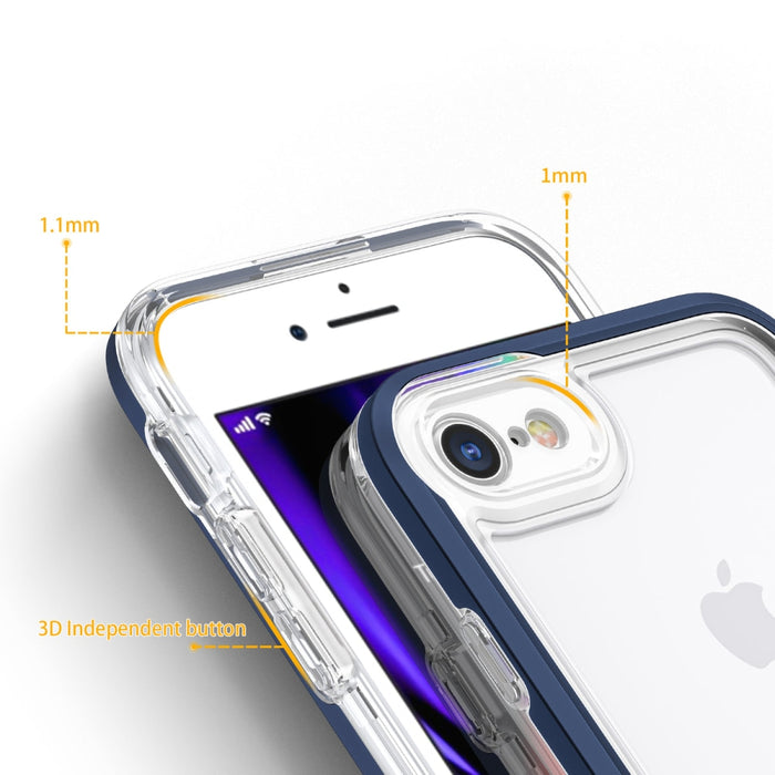 Прозрачен кейс 3в1 за iPhone SE 2022 / SE 2020 / iPhone 8 / iPhone 7 с гел рамка, син