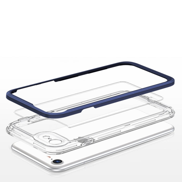 Прозрачен кейс 3в1 за iPhone SE 2022 / SE 2020 / iPhone 8 / iPhone 7 с гел рамка, син