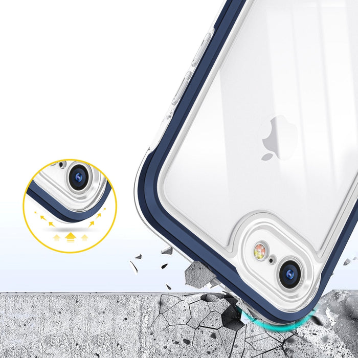 Прозрачен кейс 3в1 за iPhone SE 2022 / SE 2020 / iPhone 8 / iPhone 7 с гел рамка, син