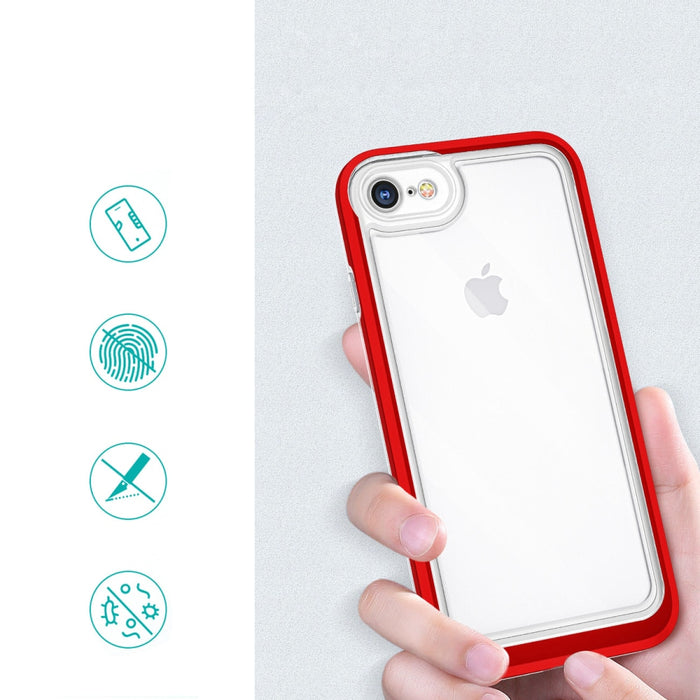 Прозрачен кейс 3в1 за iPhone SE 2022 / SE 2020 / iPhone 8 / iPhone 7 с гел рамка, червен