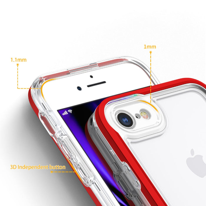 Прозрачен кейс 3в1 за iPhone SE 2022 / SE 2020 / iPhone 8 / iPhone 7 с гел рамка, червен