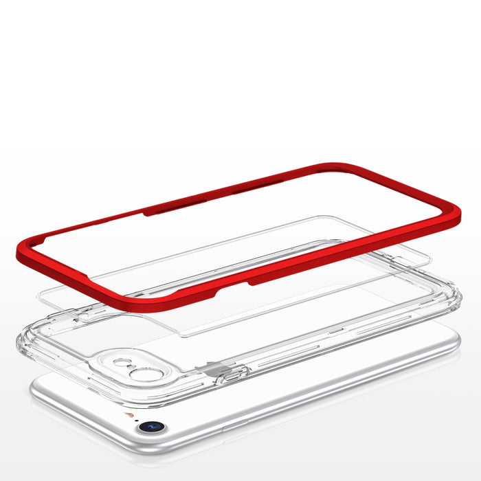 Прозрачен кейс 3в1 за iPhone SE 2022 / SE 2020 / iPhone 8 / iPhone 7 с гел рамка, червен