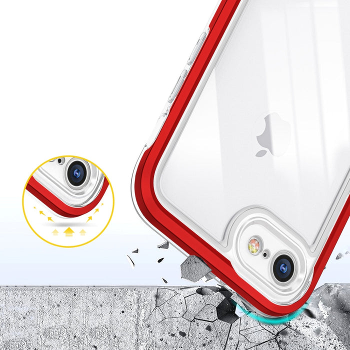 Прозрачен кейс 3в1 за iPhone SE 2022 / SE 2020 / iPhone 8 / iPhone 7 с гел рамка, червен