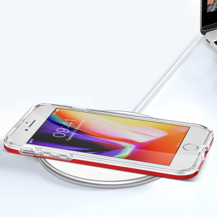Прозрачен кейс 3в1 за iPhone SE 2022 / SE 2020 / iPhone 8 / iPhone 7 с гел рамка, червен