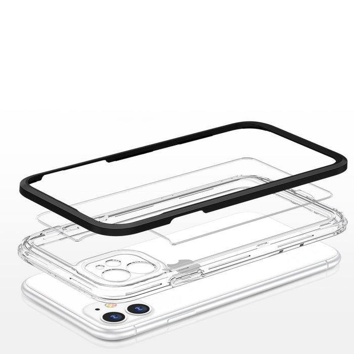 Прозрачен кейс 3в1 за iPhone 11 с гел рамка, черен