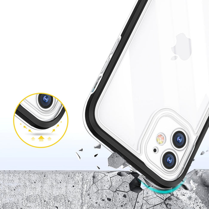 Прозрачен кейс 3в1 за iPhone 11 с гел рамка, черен